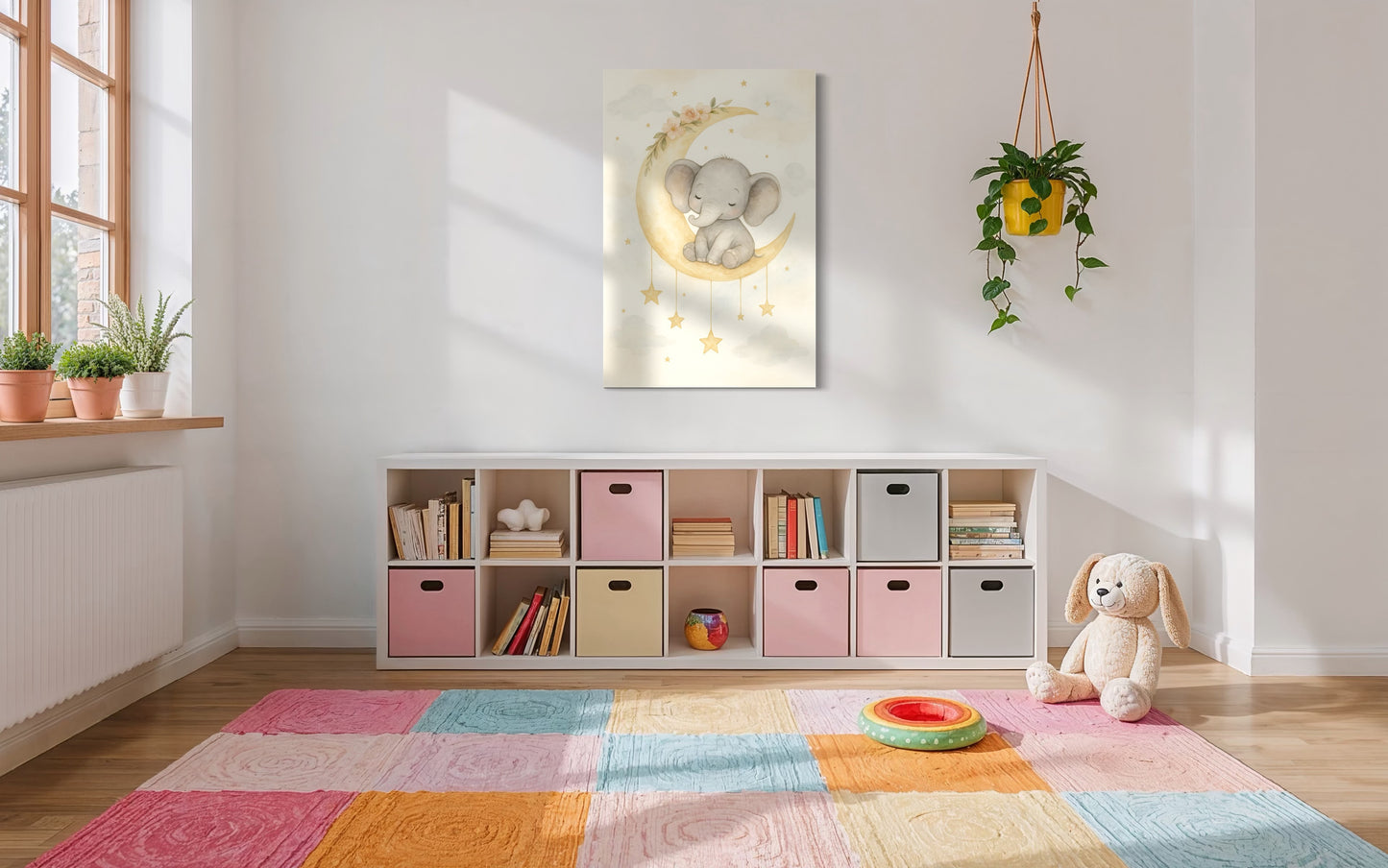 Moonlit Baby Elephant Nursery Wall Art – Framed Print
