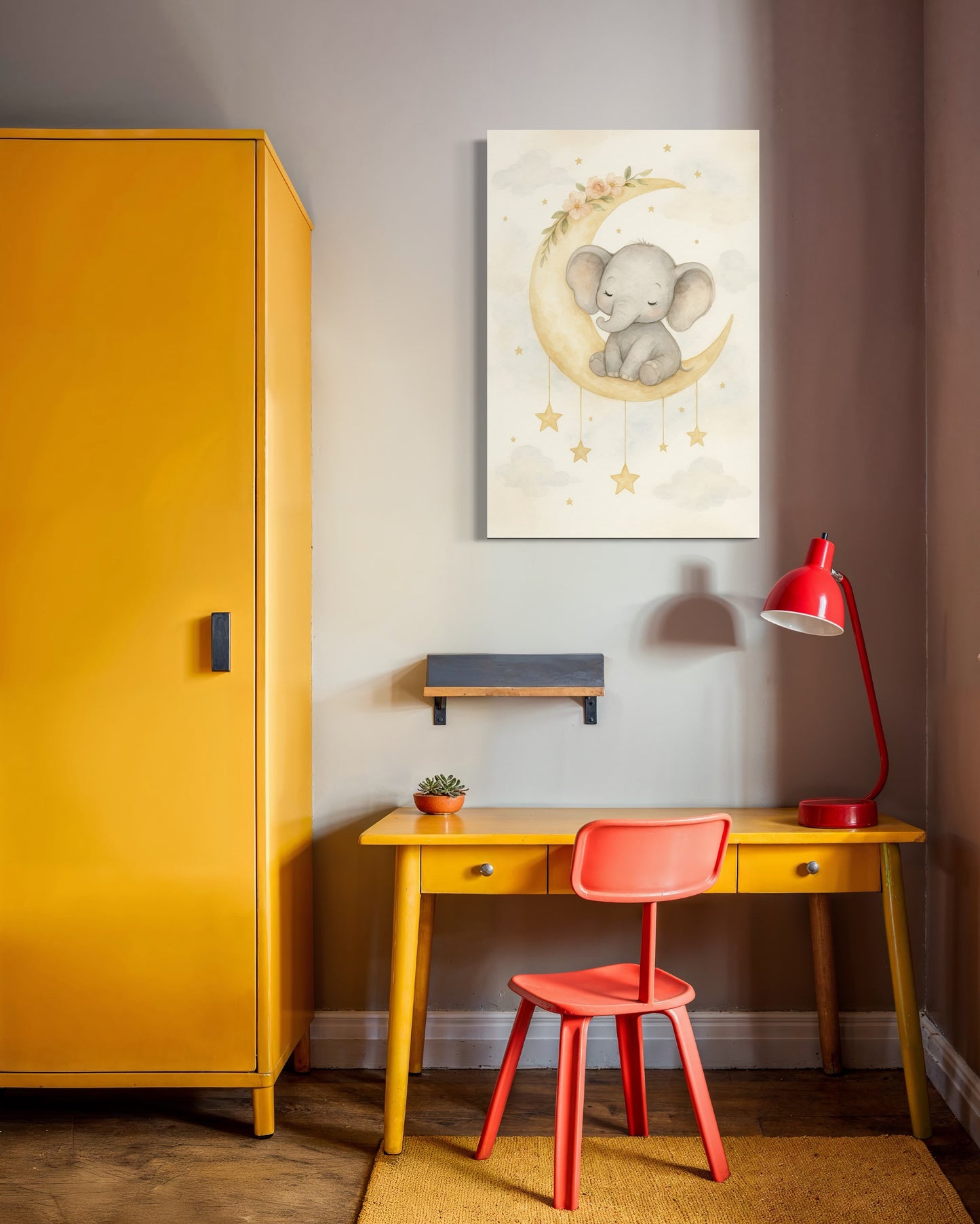 Moonlit Baby Elephant Nursery Wall Art – Framed Print