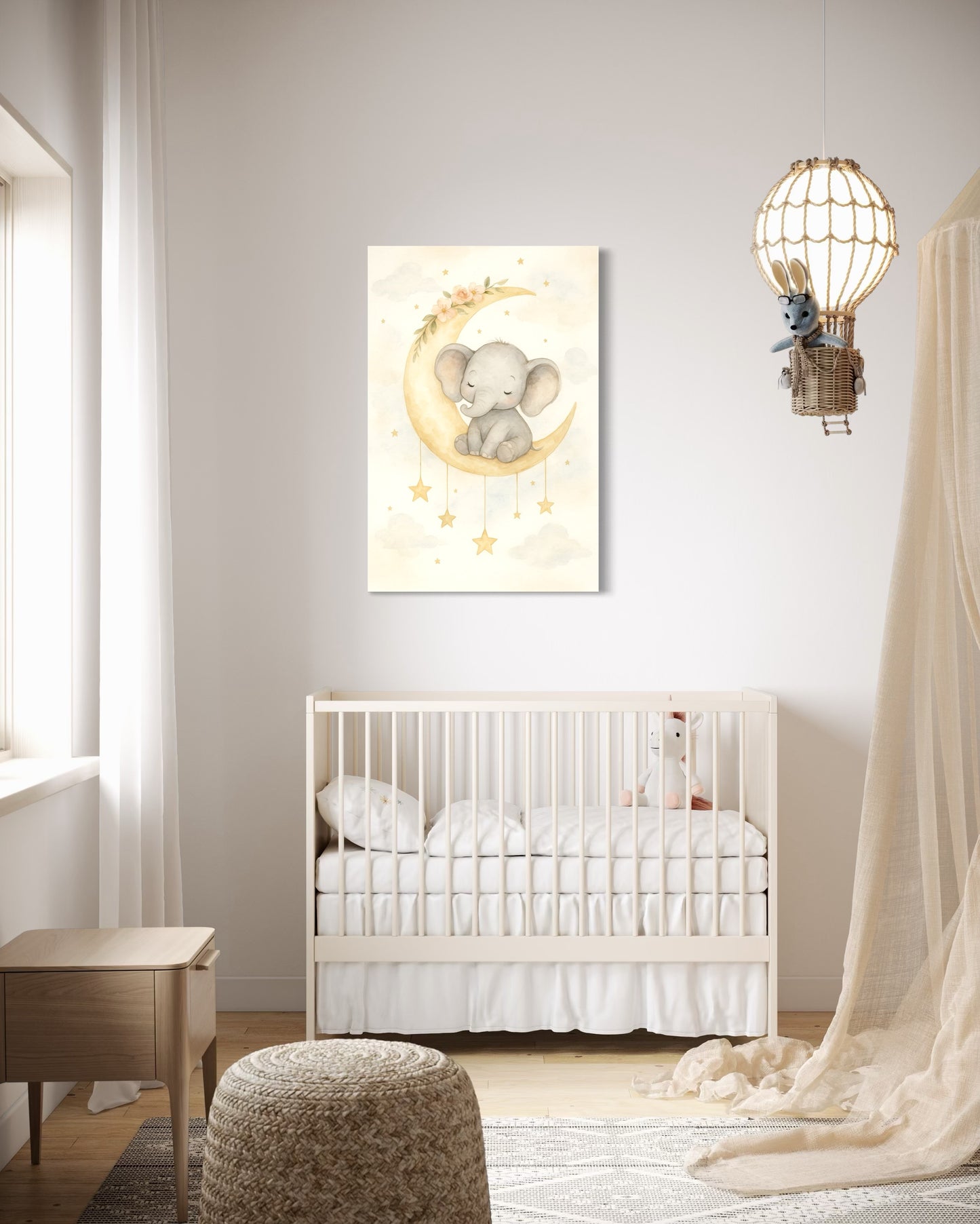Moonlit Baby Elephant Nursery Wall Art – Framed Print