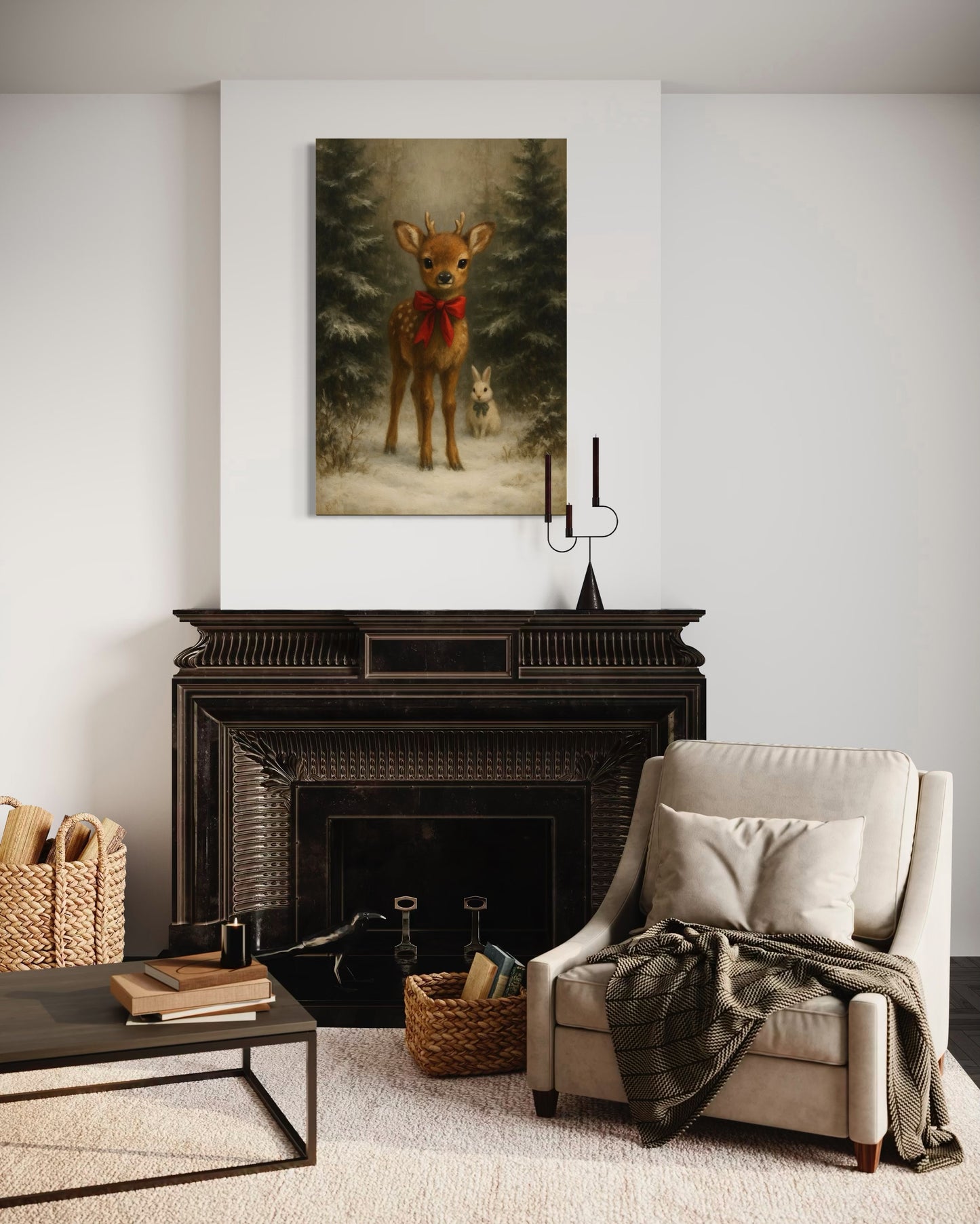 Christmas Fawn in the Forest – Framed Print