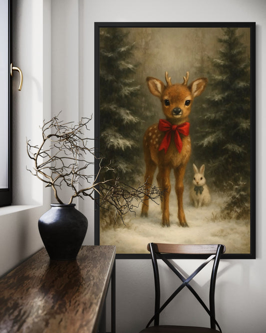 Christmas Fawn in the Forest – Framed Print