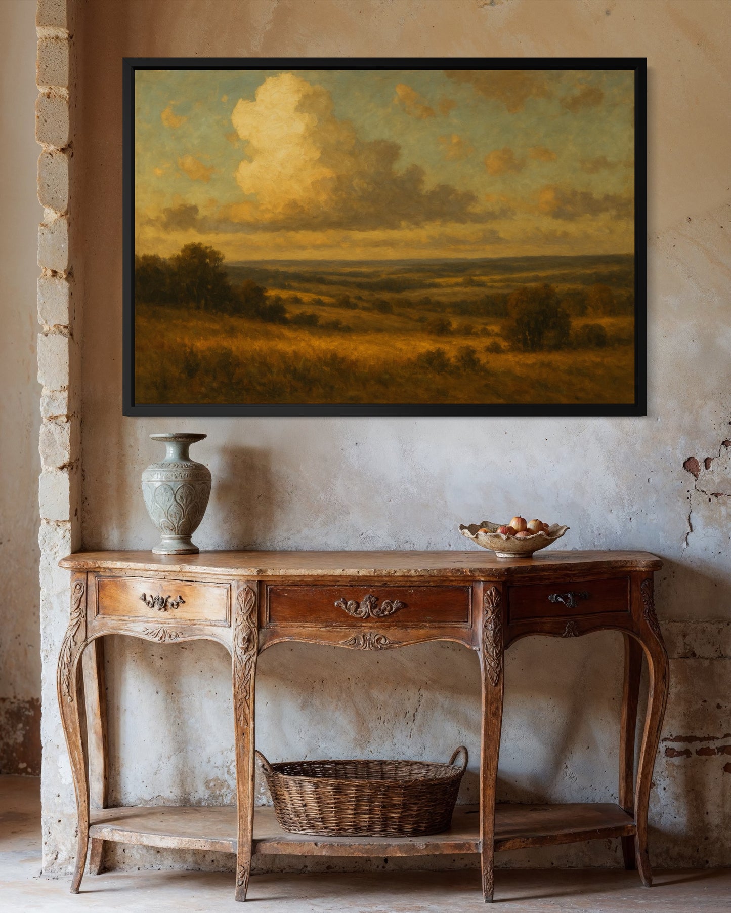 Golden Countryside Landscape – Framed Wall Art