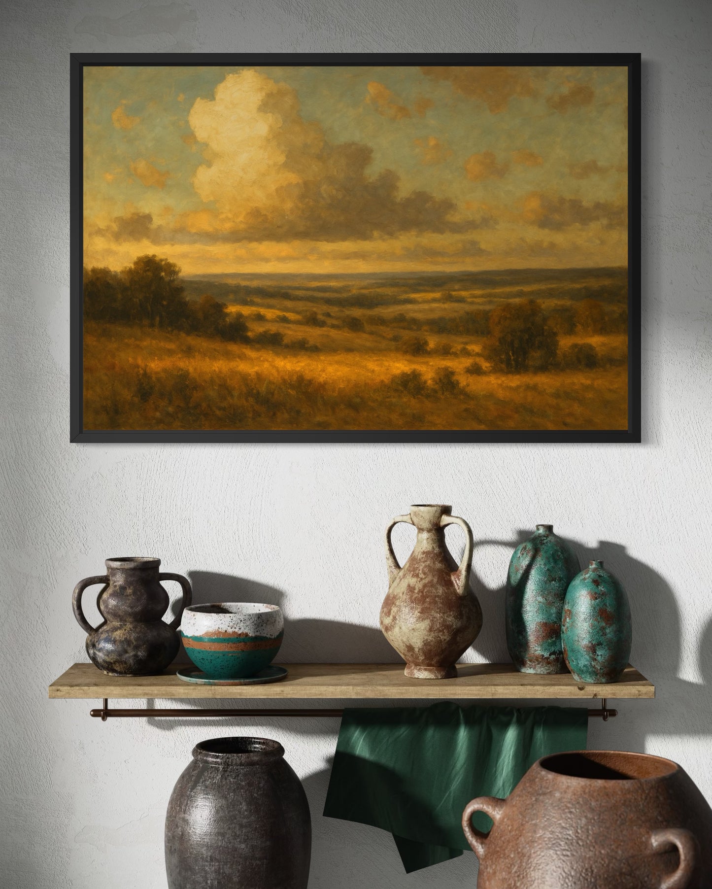 Golden Countryside Landscape – Framed Wall Art