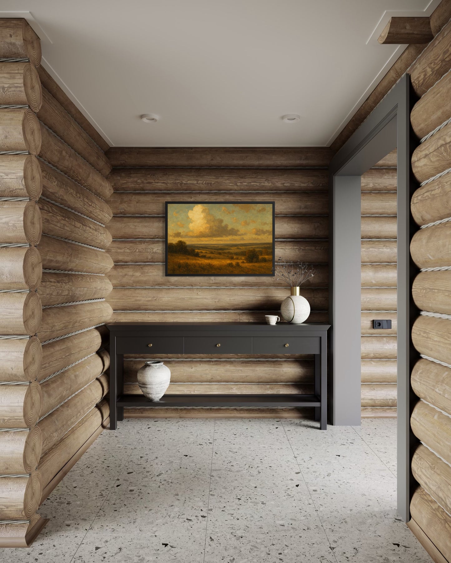 Golden Countryside Landscape – Framed Wall Art