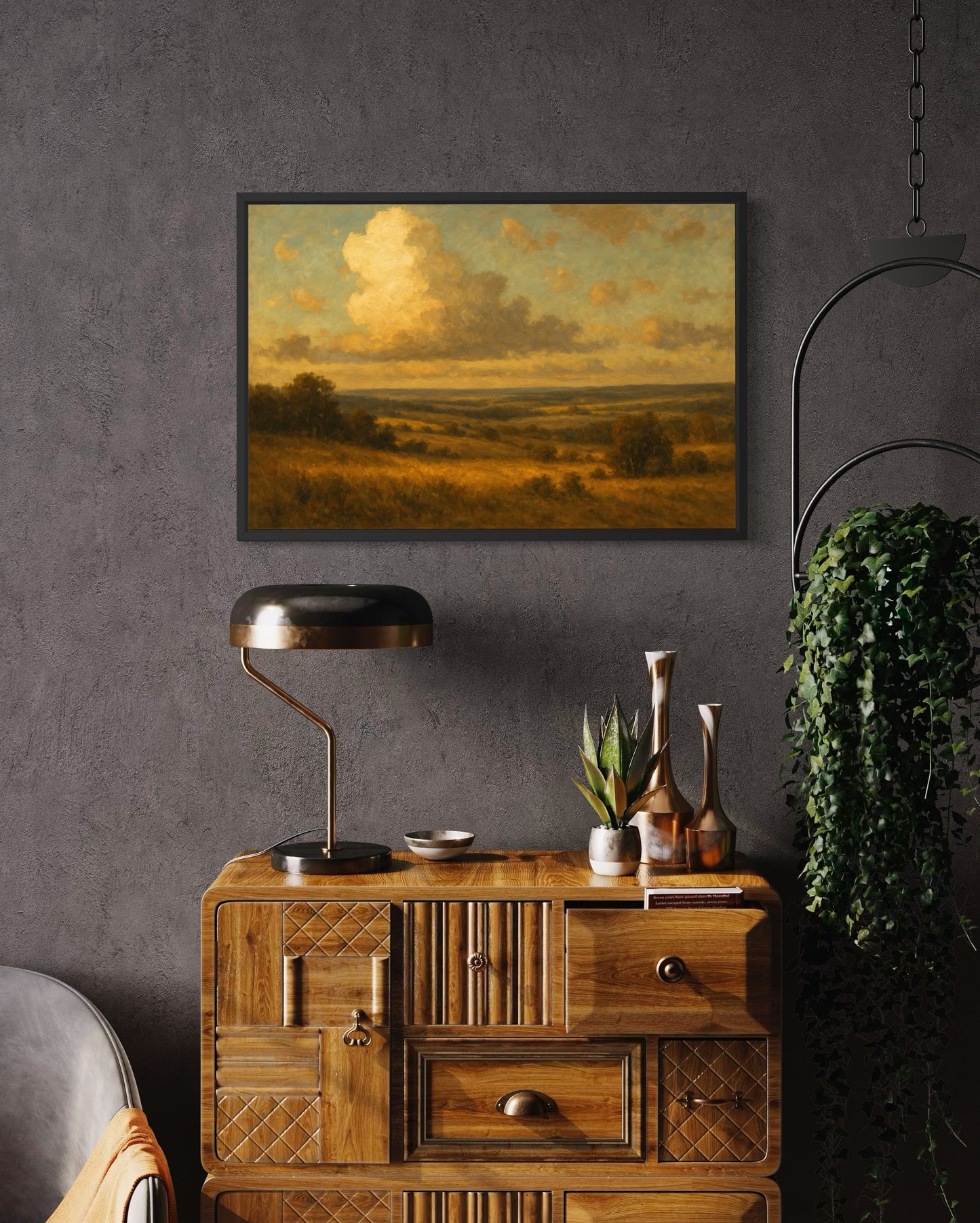 Golden Countryside Landscape – Framed Wall Art