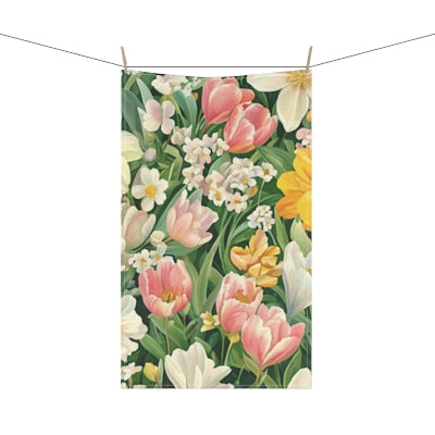 Spring Tulip Floral Tea Towel | Pink Yellow Daffodil Pattern