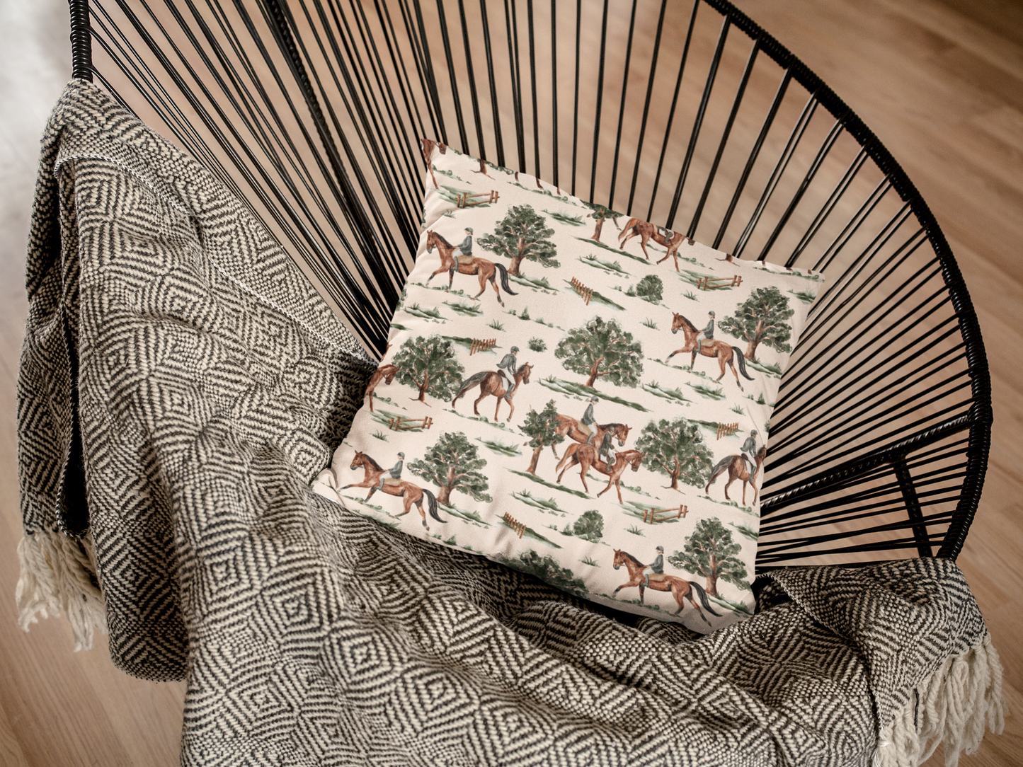 Equestrian Decorative Pillow Cover — Horse Riding Pattern