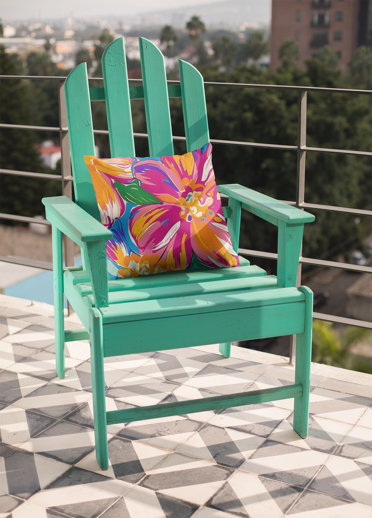 Bright Tropical Floral Outdoor Pillow | Colorful Hibiscus Patio Cushion