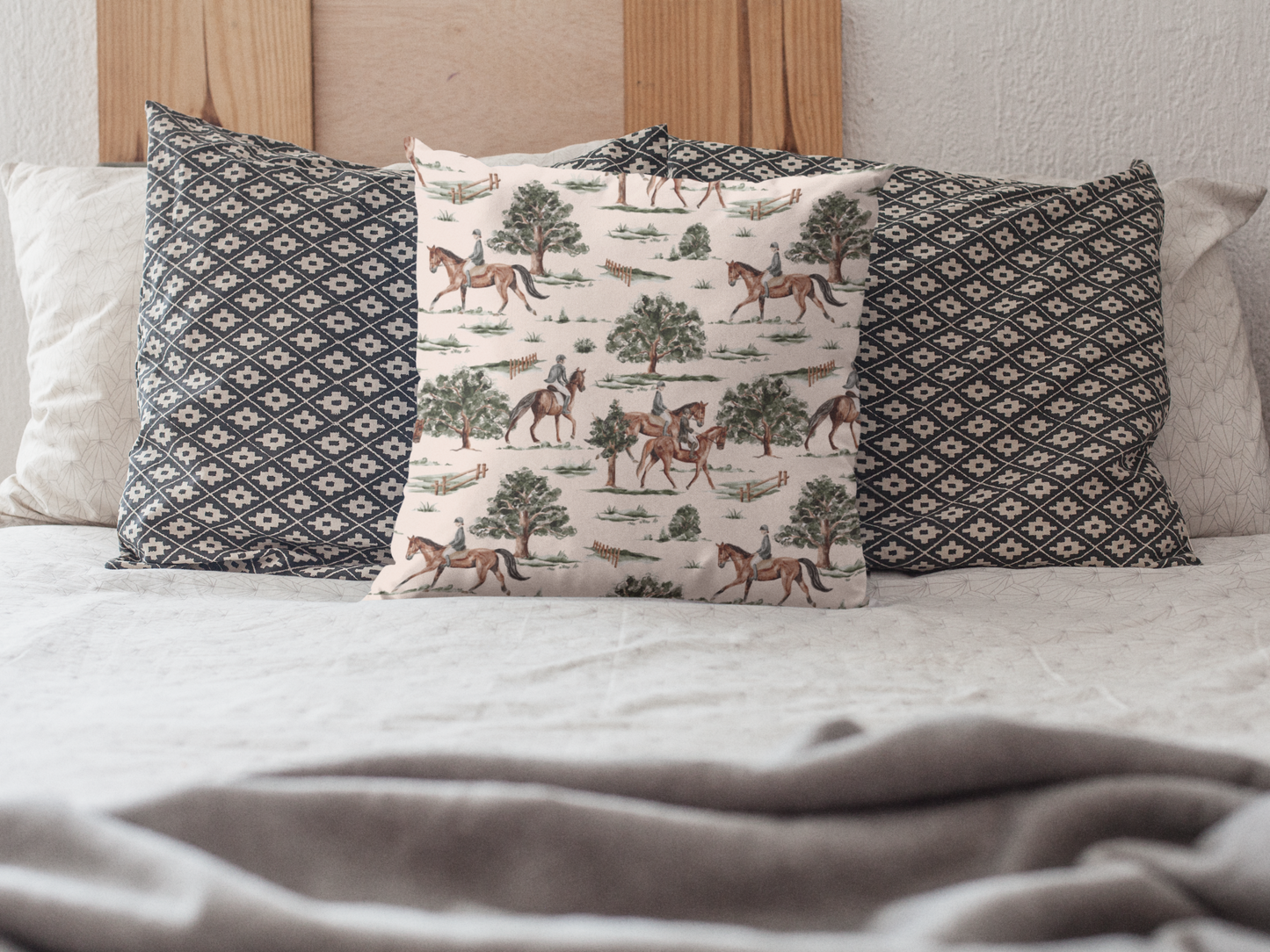 Equestrian Decorative Pillow Cover — Horse Riding Pattern
