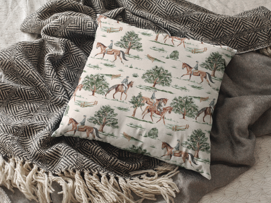 Equestrian Decorative Pillow Cover — Horse Riding Pattern