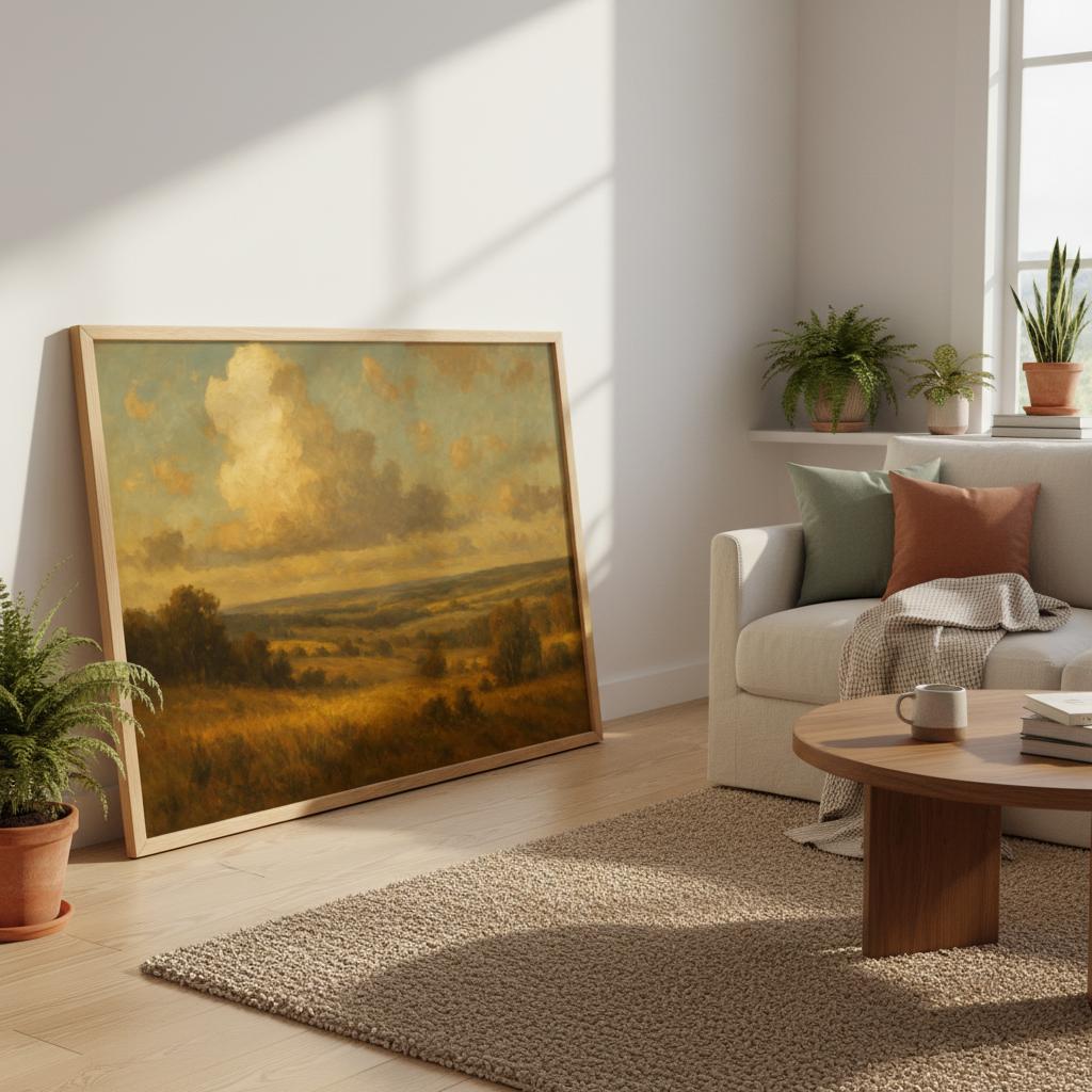 Golden Countryside Landscape – Framed Wall Art
