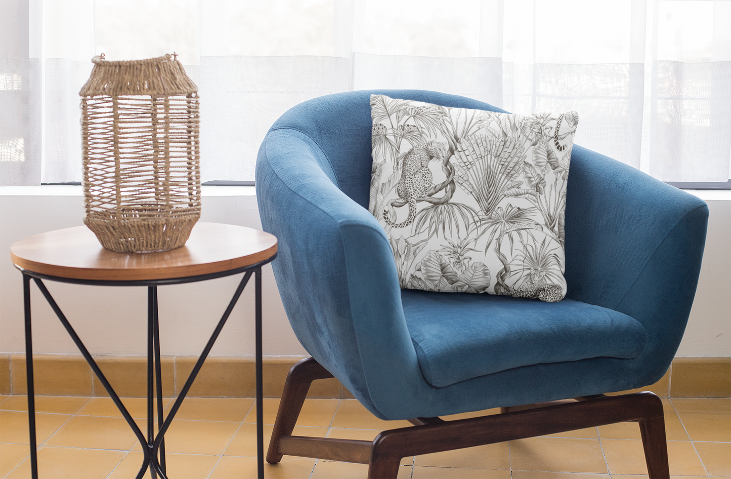 Tropical Leopard Pillowcase — Botanical Black & White Throw Pillow Cover