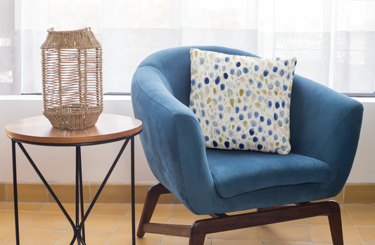 Watercolor Pebble Pattern Pillowcase — Blue & Neutral Square Throw Pillow Cover