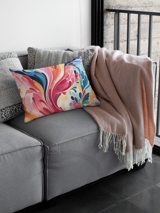 Vibrant Swirl Outdoor Pillow — Colorful Abstract Patio Cushion